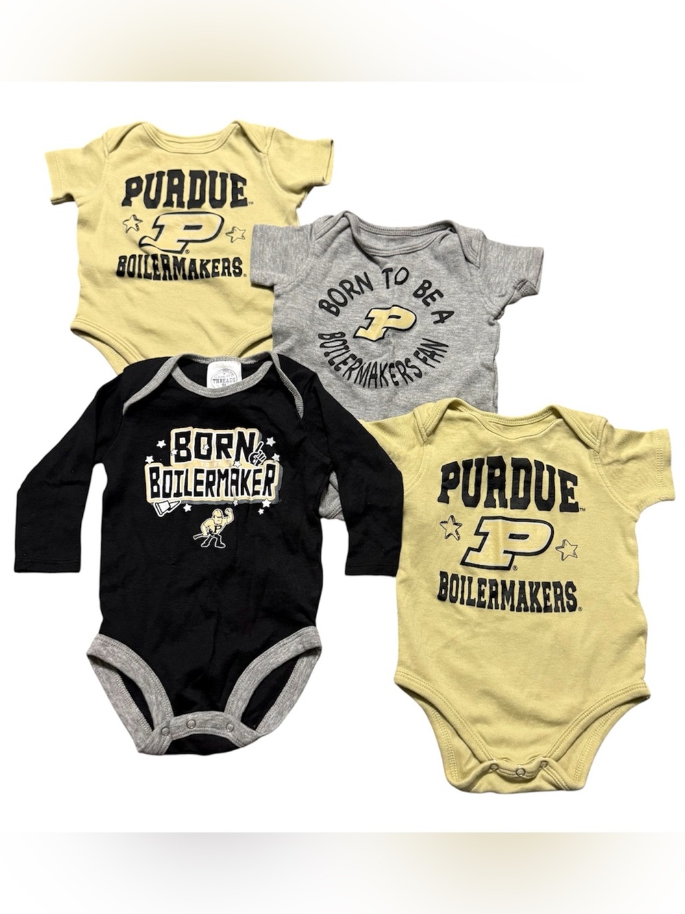 Purdue Baby Bodysuits 3-6M Set of 4 Boilermakers Gen 2 Rivalry Threads